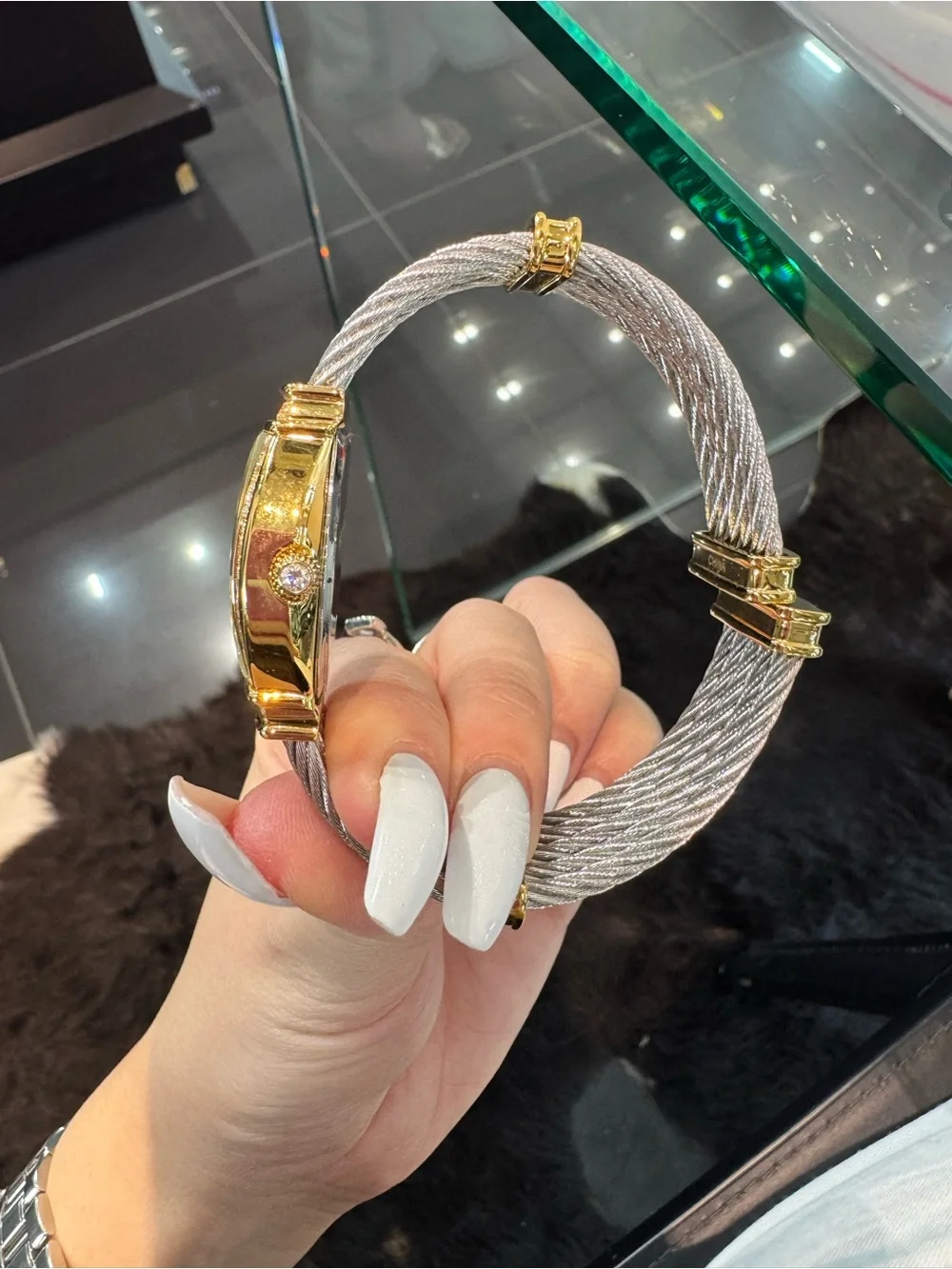 New DMQ Women's Two-Tone Cable Bangle Watch Crystal Bezel MOP Tone Dial